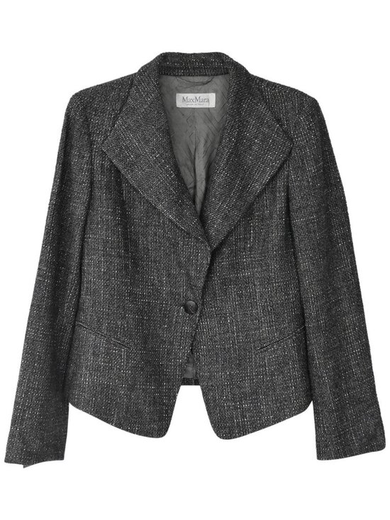 MaxMara Jackets & Blazers - MAX MARA DARK GREY TWEED 1-BUTTON BLAZER JACKET